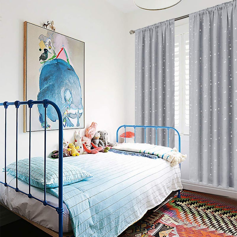 BGment Kids Blackout Curtains for Bedroom  Rod Pocket Room Darkening Curtains Decoration Thermal Insulation Window Drapes for Nursery  Children Room  2 Panels  Each 42 x 84 Inch  Light Grey - Image 2