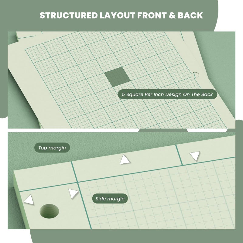 Aidunmis Engineering Paper 8.5 x 11, 3 Pack Engineering Notebook, 5x5 Quad Ruled, 3-Hole Punched Graph Paper, Top Binding Green Engineering Computation Pad 8.5 x 11, 100 Sheets/Pad Engineering Paper Notebook - Image 5