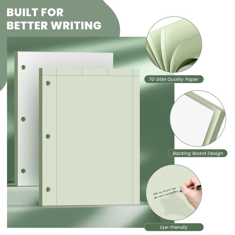Aidunmis Engineering Paper 8.5 x 11, 3 Pack Engineering Notebook, 5x5 Quad Ruled, 3-Hole Punched Graph Paper, Top Binding Green Engineering Computation Pad 8.5 x 11, 100 Sheets/Pad Engineering Paper Notebook - Image 3