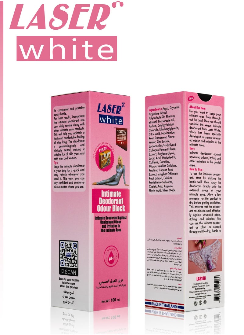 LASER WHITE - Intimate Deodorant Odour Block Intimate Deodorant Against Unpleasant Odour and  Irritation in The Intimate Area 100ml - Image 1