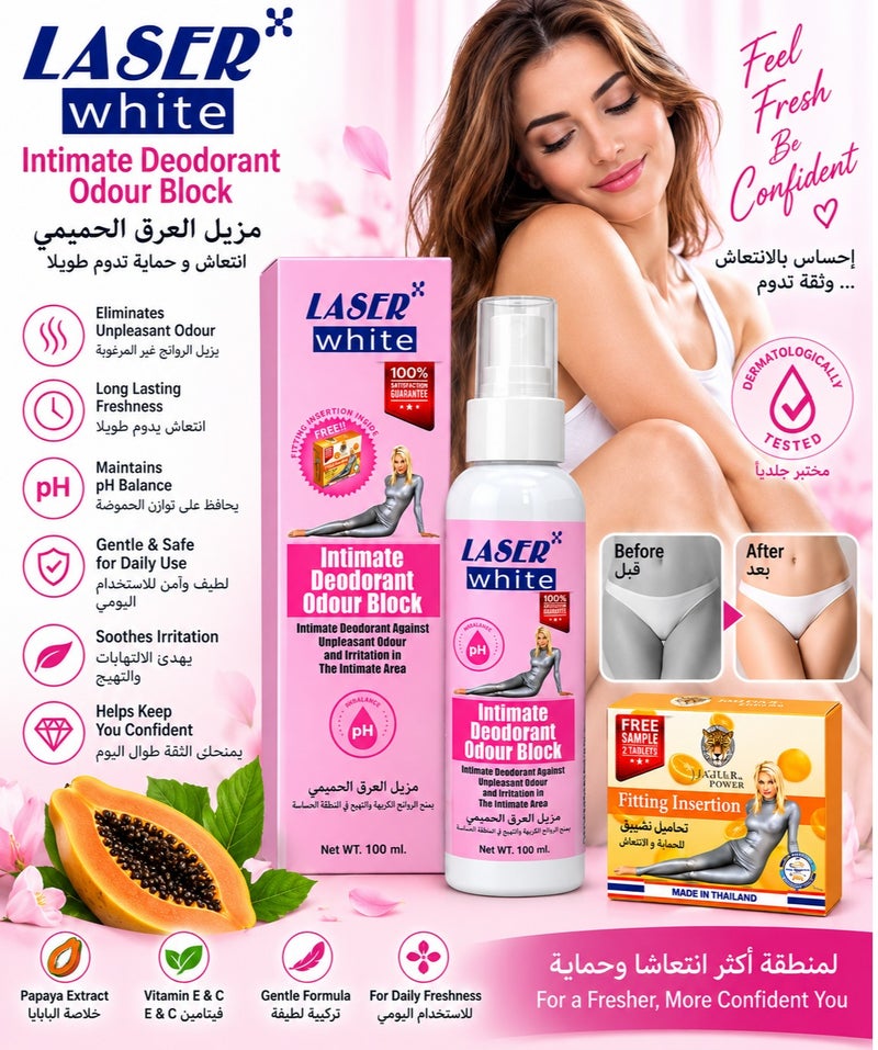 laser white Intimate Deodorant Odour Block Intimate Deodorant Against Unpleasant Odour and  Irritation in The Intimate Area 100ml - Image 2