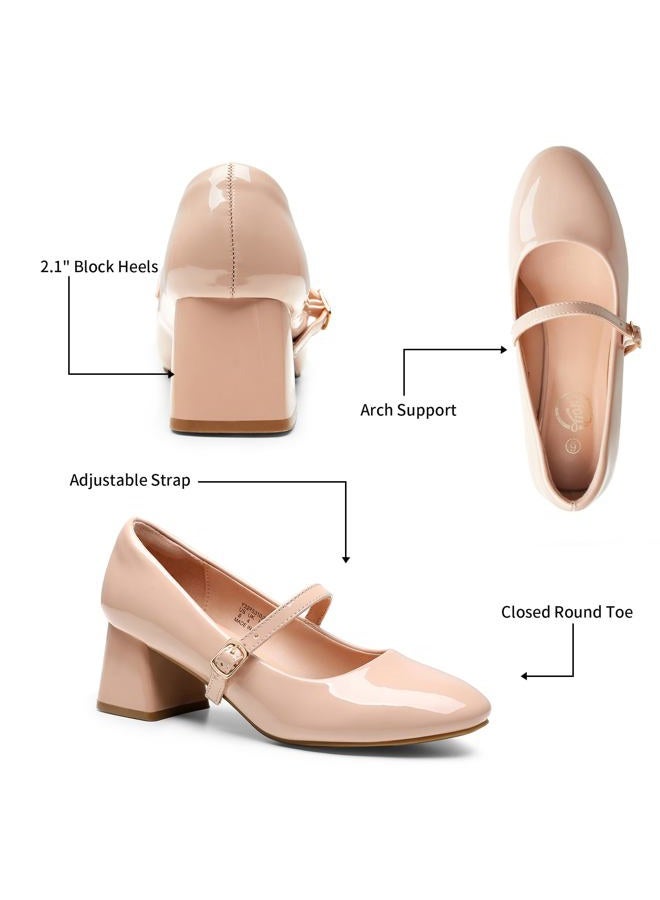 Trary Mary Jane Shoes Women, Chunky Mary Janes Heels for Women Shoes Dressy Casual, Dress Shoes for Women Block Heels Closed Toe Mary Jane Pumps, Nude, 9.5 - Image 5