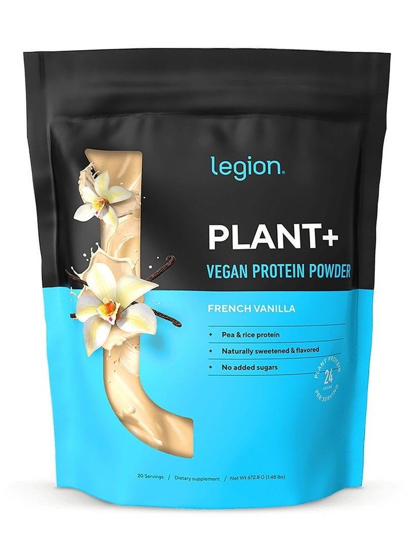 Legion Athletics Plant+ Vegan Protein Powder, French Vanilla | Pea and Rice Protein, Naturally Sweetened & Flavored, No Added Sugars, 24 grams Plant protein Per Serving, 672.8 grams,(1.48 lbs) 20 Servings - Image 1
