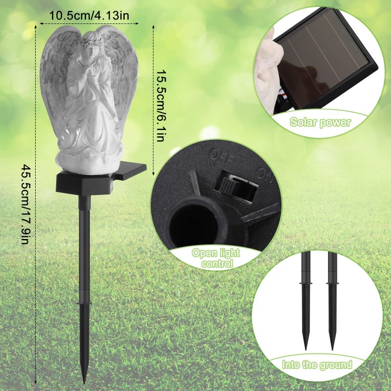Hortsun 2 Pieces Garden Angel LED Solar Outdoor Lights Eternal Light Lawn Lamp Waterproof Solar for Outside Angel Cemetery Garden Decorations Yard Lawn Pathway Figurines - Image 2