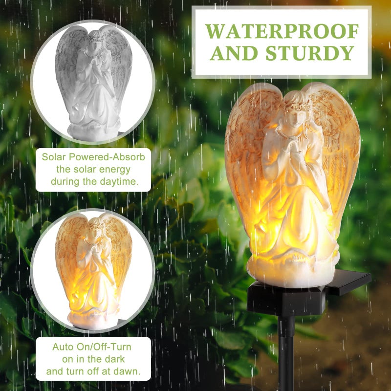 Hortsun 2 Pieces Garden Angel LED Solar Outdoor Lights Eternal Light Lawn Lamp Waterproof Solar for Outside Angel Cemetery Garden Decorations Yard Lawn Pathway Figurines - Image 5