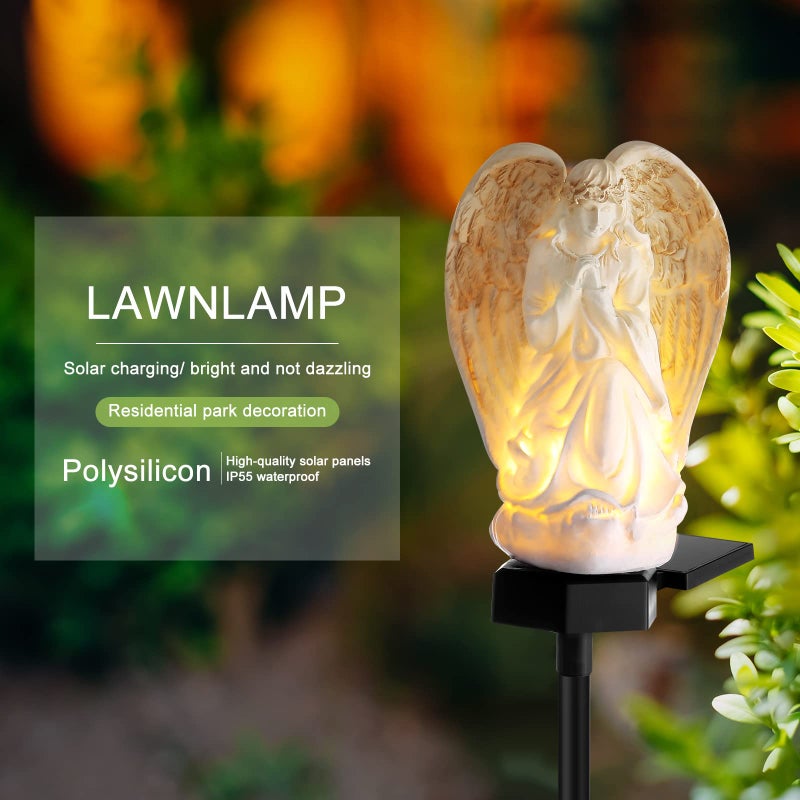 Hortsun 2 Pieces Garden Angel LED Solar Outdoor Lights Eternal Light Lawn Lamp Waterproof Solar for Outside Angel Cemetery Garden Decorations Yard Lawn Pathway Figurines - Image 3