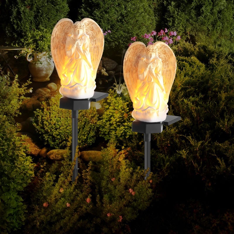 Hortsun 2 Pieces Garden Angel LED Solar Outdoor Lights Eternal Light Lawn Lamp Waterproof Solar for Outside Angel Cemetery Garden Decorations Yard Lawn Pathway Figurines - Image 1