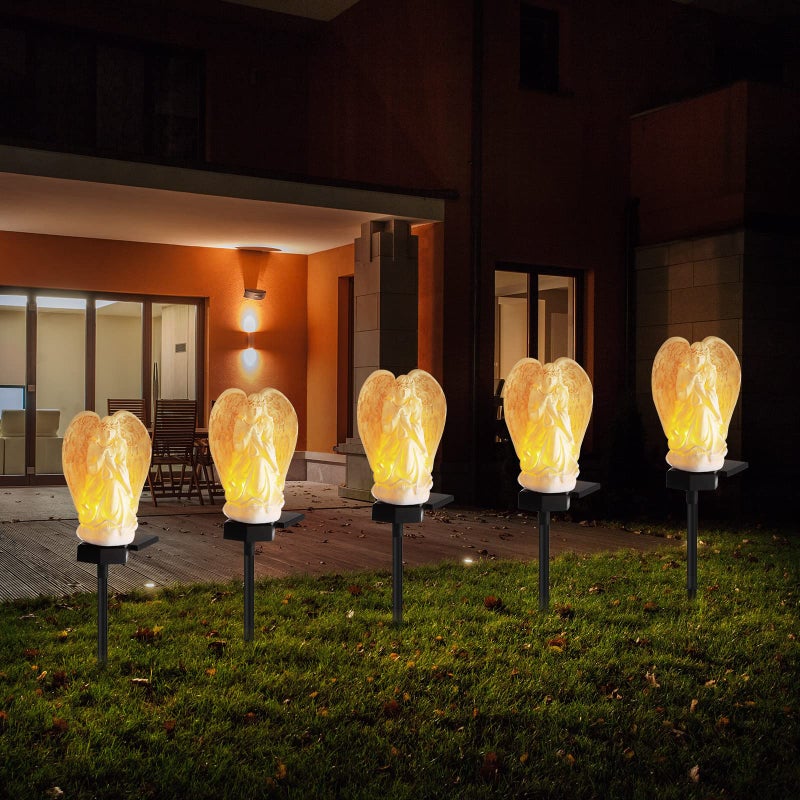 Hortsun 2 Pieces Garden Angel LED Solar Outdoor Lights Eternal Light Lawn Lamp Waterproof Solar for Outside Angel Cemetery Garden Decorations Yard Lawn Pathway Figurines - Image 4