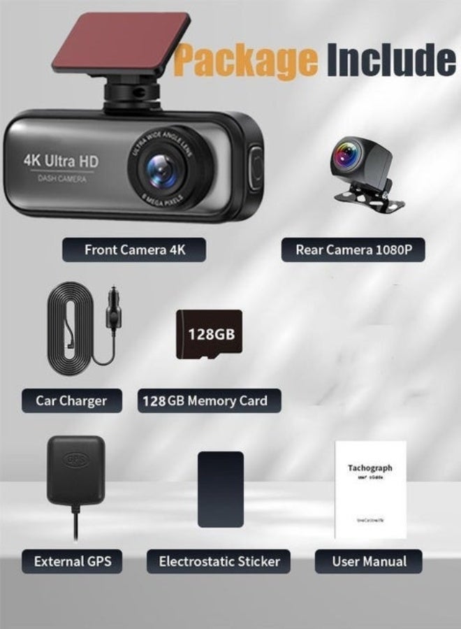 Makrystorm 4K Dash Cam For Car 3840*2160P Dual Lens Support 1080P Rear Camera,G-Sensor, Loop Recording,WIFI GPS 24H Parking Monitoring,Night Vision,With 128GB SD Card - Image 5