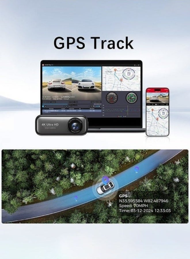Makrystorm 4K Dash Cam For Car 3840*2160P Dual Lens Support 1080P Rear Camera,G-Sensor, Loop Recording,WIFI GPS 24H Parking Monitoring,Night Vision,With 128GB SD Card - Image 3