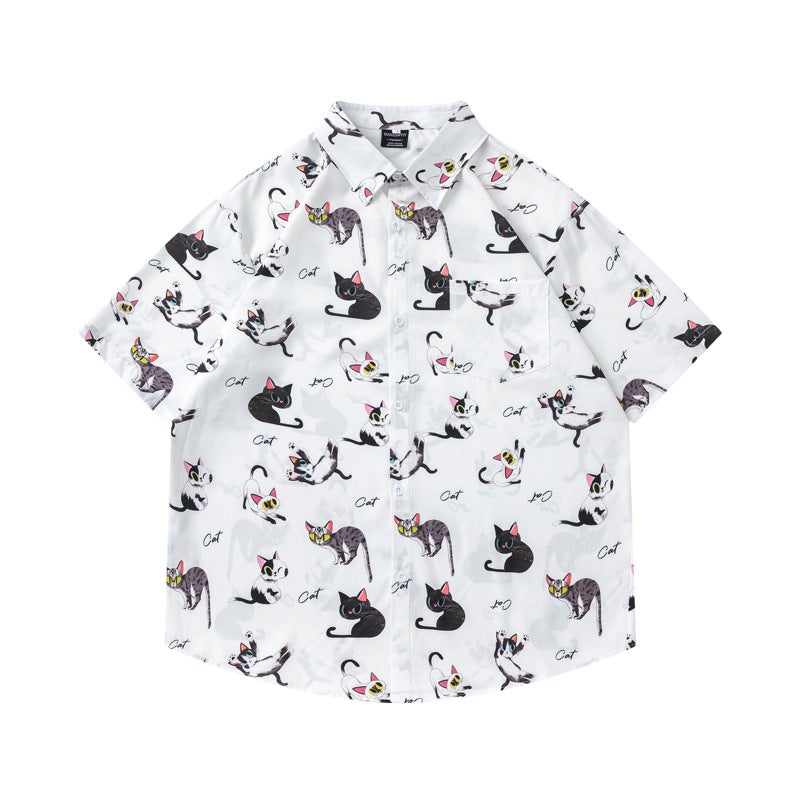 Guangzhou Cartoon Animal Flower Shirt Men And Women Trend Design Sense Loose Casual Short Sleeve Shirt - Image 1
