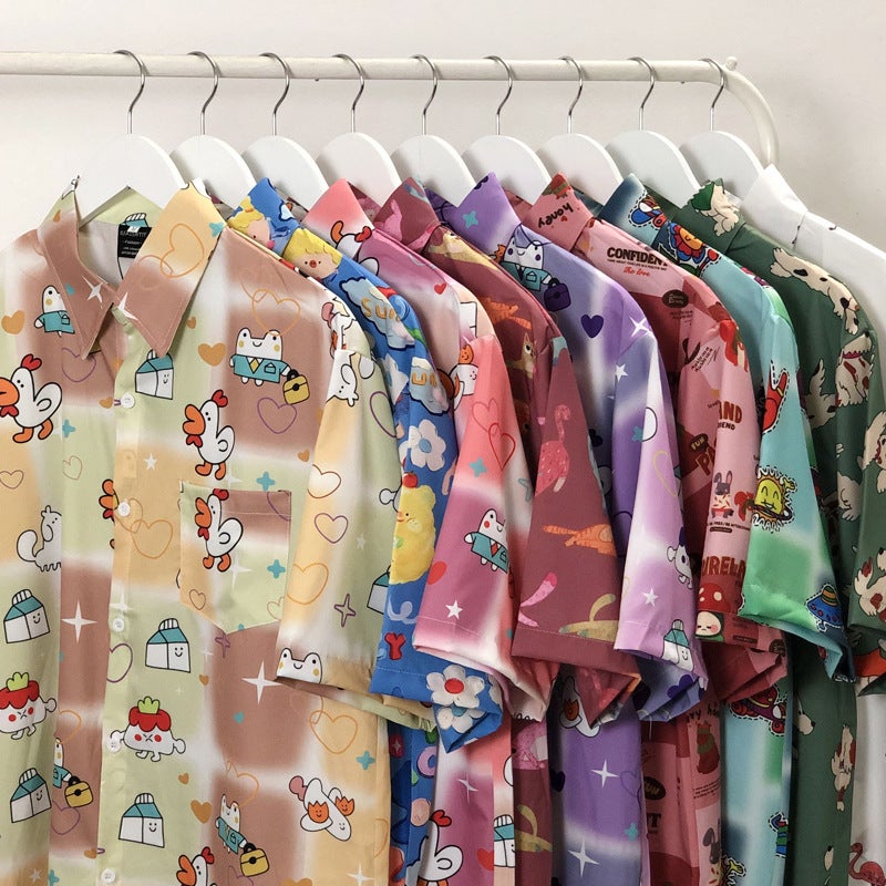 Guangzhou Cartoon Animal Flower Shirt Men And Women Trend Design Sense Loose Casual Short Sleeve Shirt - Image 4