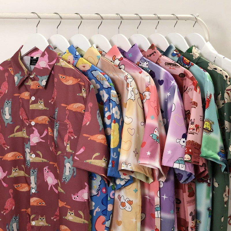Guangzhou Cartoon Animal Flower Shirt Men And Women Trend Design Sense Loose Casual Short Sleeve Shirt - Image 5