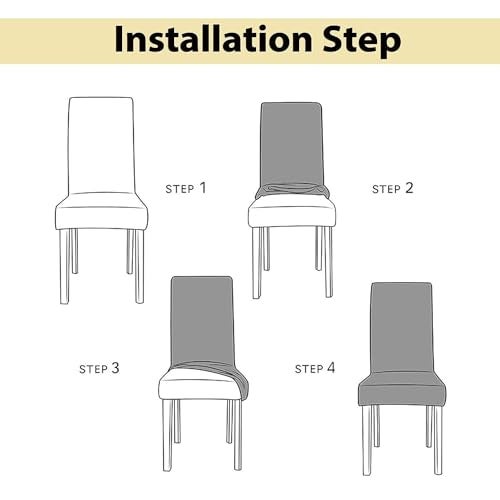 House of Quirk Stylish Jacquard Dining Chair Cover – 220 GSM Stretch Fabric, Universal Fit Short Seat Slipcover, Removable & Washable Protector (Khaki, Pack of 4) - Image 4