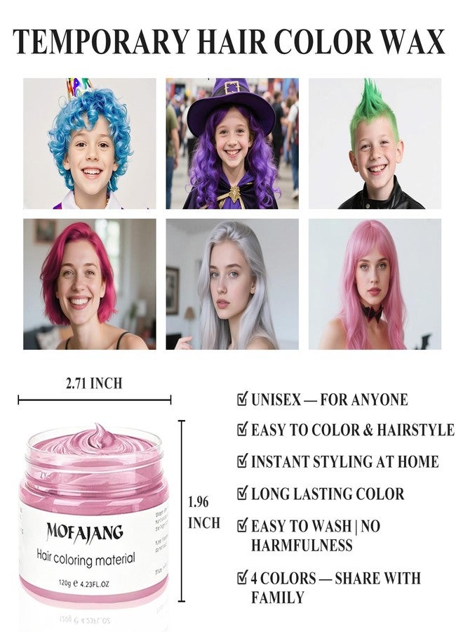 SOVONCARE 4 Colors Temporary Hair Color Wax for Kids, Washable Colored Hair Wax, DIY Styling Hair Wax Color, Temporary Hair Dye for Boys Girls Party Cosplay Halloween 4.23 oz (Green Purple Pink Blue) - Image 4