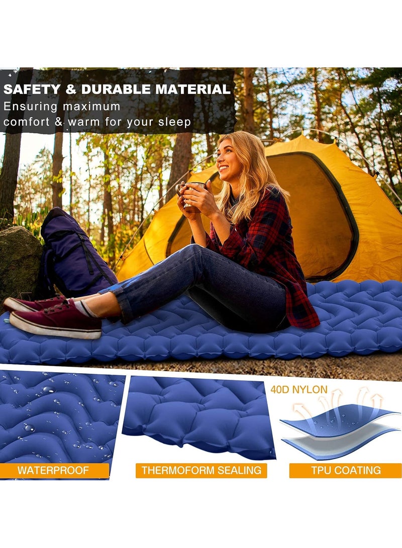 Generic Sleeping Pad, Extra Thickness 10cm Inflatable Camping Sleeping Mat with Pillow Built-in Foot Press, Compact Ultralight Camping Air Mattress for Backpacking, Hiking, Tent(Blue) - Image 4