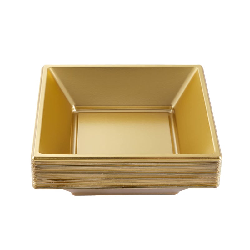 N9R 50 Count Gold Square Plastic Serving Bowls 12 Oz Disposable Square Bowls for Candy Snake Salad Bowl Perfect for Party Wedding Birthday