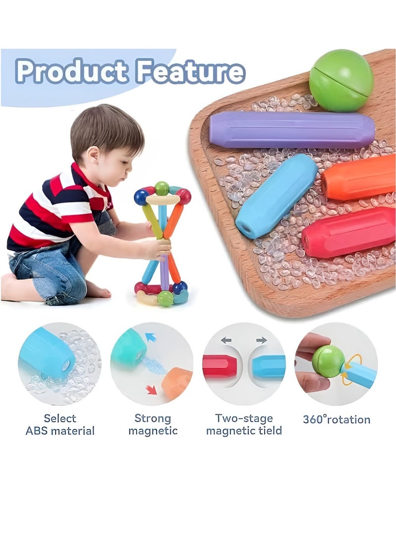 Toys R Us 84PCS Magnetic Sticks and Balls Building Blocks Set – STEM Construction Toys for Kids Ages 3+ – Educational DIY Magnetic Rods Kit for Toddlers & Preschoolers – Colorful Montessori Sensory Toy with Curved & Straight Pieces – Safe Learning Toy Gift for Boys and Girls - Image 4