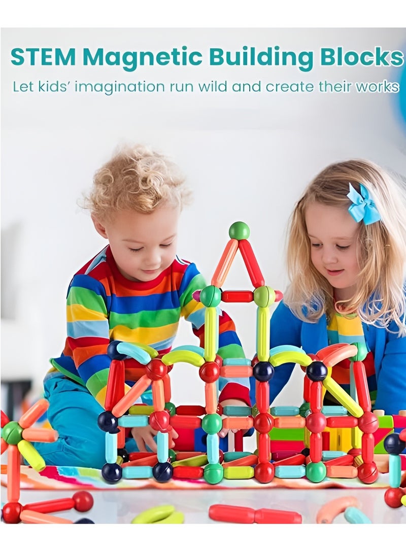 Toys R Us 84PCS Magnetic Sticks and Balls Building Blocks Set – STEM Construction Toys for Kids Ages 3+ – Educational DIY Magnetic Rods Kit for Toddlers & Preschoolers – Colorful Montessori Sensory Toy with Curved & Straight Pieces – Safe Learning Toy Gift for Boys and Girls - Image 5