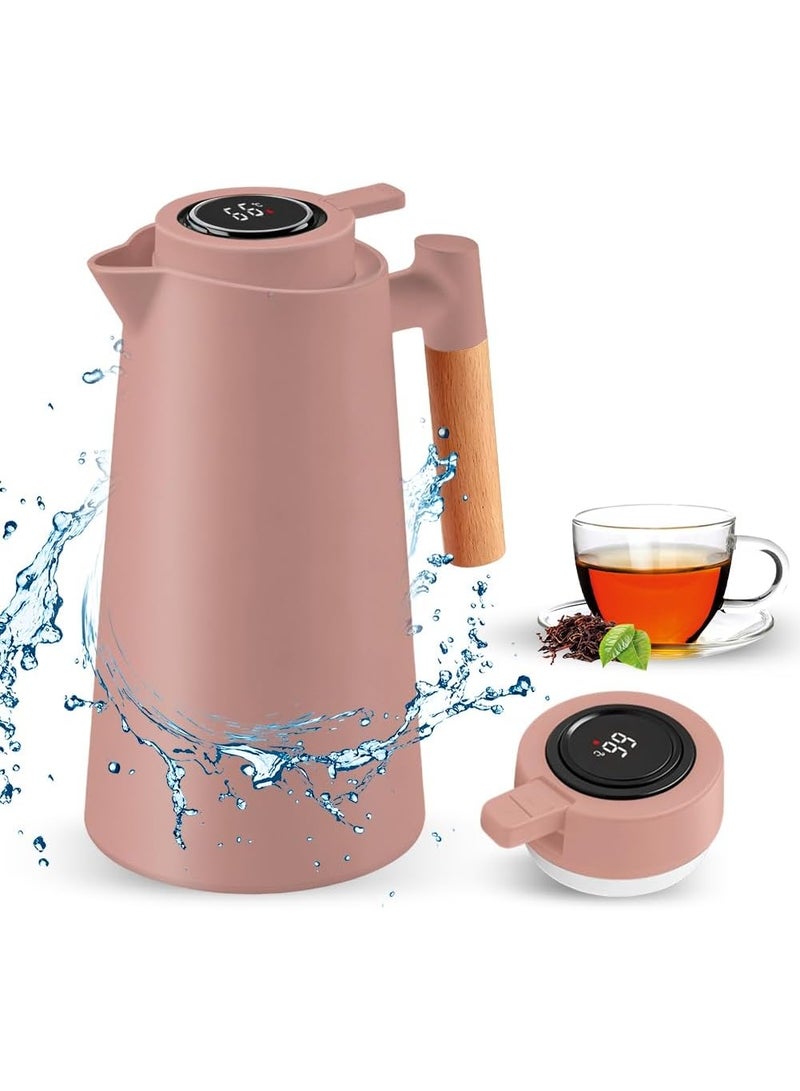 كيتشينو إبريق شاي حراري  بمقبض، إبريق قهوة، سعة 1 لتر، ترمس مزدوج الجدران مع شاشة عرض درجة حرارة LED، بطانة زجاجية، عزل حراري لمدة 24 ساعة للقهوة والشاي والماء ساخنًا أو باردًا - Image 1