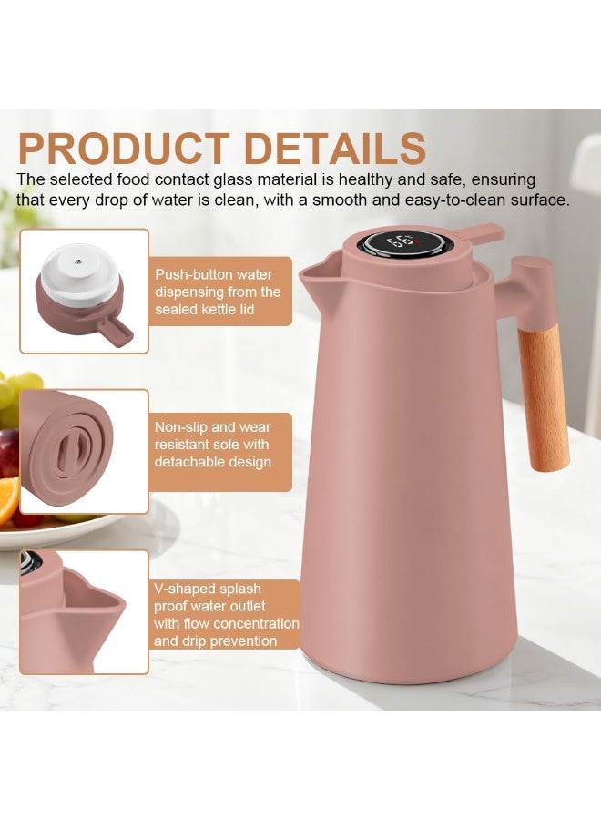 كيتشينو إبريق شاي حراري  بمقبض، إبريق قهوة، سعة 1 لتر، ترمس مزدوج الجدران مع شاشة عرض درجة حرارة LED، بطانة زجاجية، عزل حراري لمدة 24 ساعة للقهوة والشاي والماء ساخنًا أو باردًا - Image 4