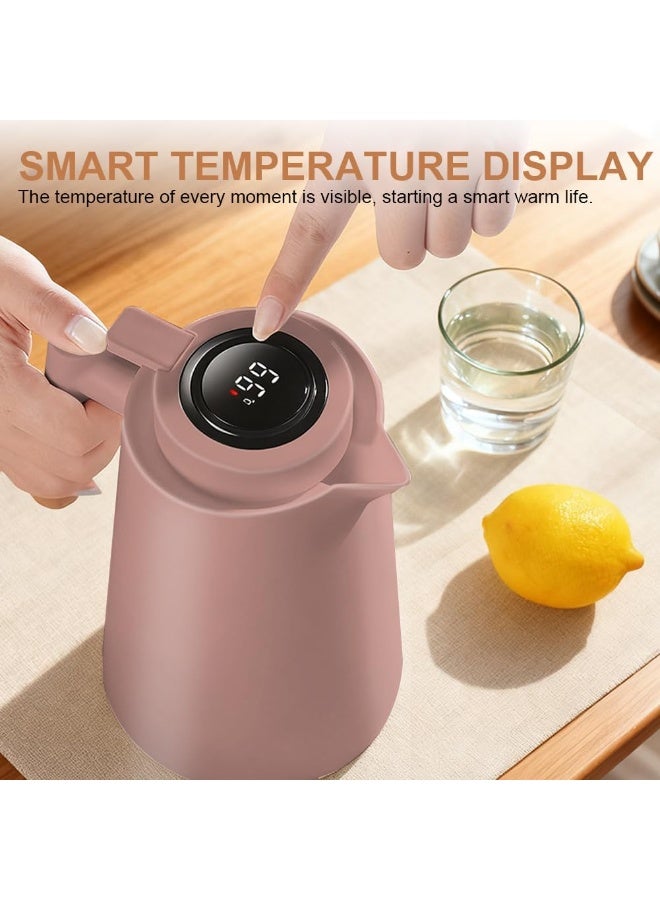 كيتشينو إبريق شاي حراري  بمقبض، إبريق قهوة، سعة 1 لتر، ترمس مزدوج الجدران مع شاشة عرض درجة حرارة LED، بطانة زجاجية، عزل حراري لمدة 24 ساعة للقهوة والشاي والماء ساخنًا أو باردًا - Image 5