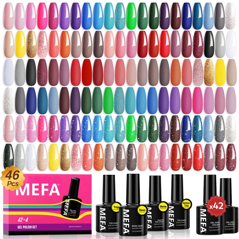 MEFA 47 PCS Gel Nail Polish Kit, 42 Colors Collection Pink Purple Colorful Gel Polish Set with 5 Pcs Base and Glossy/Matte/Glitter Top Coat DIY Manicure Art at Home Gifts for Women - Image 1
