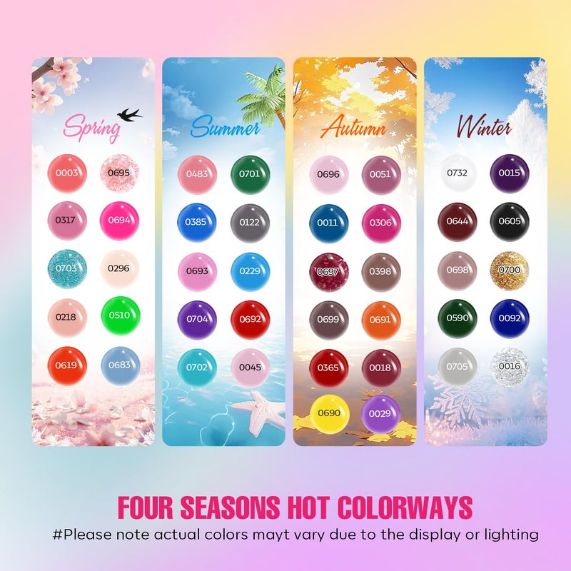 MEFA 47 PCS Gel Nail Polish Kit, 42 Colors Collection Pink Purple Colorful Gel Polish Set with 5 Pcs Base and Glossy/Matte/Glitter Top Coat DIY Manicure Art at Home Gifts for Women - Image 2