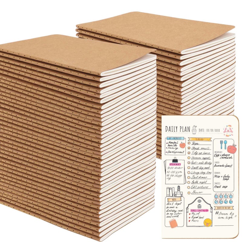 Oucaru 64PCS Mini Notebooks Bulk, 3.5" x 5.5", Brown, 60 Pages Blank Paper Small Pocket Notebook Set, Mini Journal Memo Notepads for Students, Traveler, School Office Supplies - Image 1