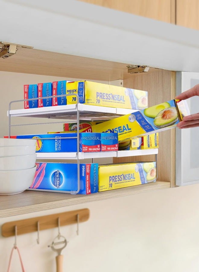 Cirhy Pantry Organizers and Storage,3 Tiers Expandable Foil and Plastic Wrap Organizer, Adjustable Kitchen Cabinet Shelf Organizer, Shelves Storage Rack for Cabinet Countertop (9.8" To 15.6"L) - Image 3
