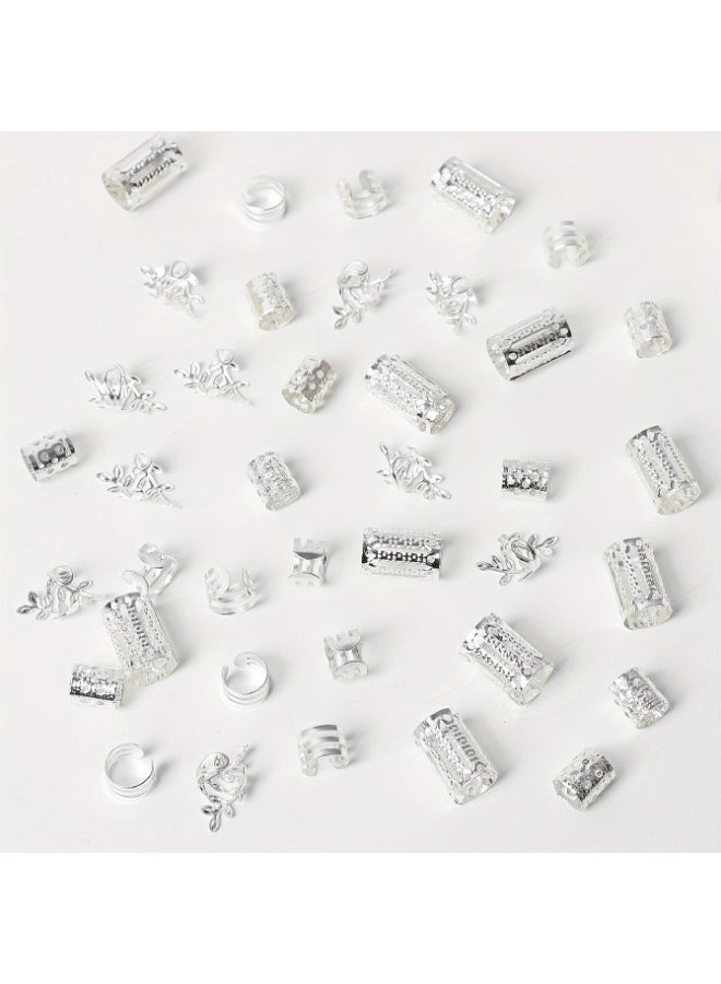 40pcs Silver Color Hollow Out Braid Rings Vintage Hair Rings Hair Buckles Stylish Hair Accessories For Women And Daily Use Wear - Image 3