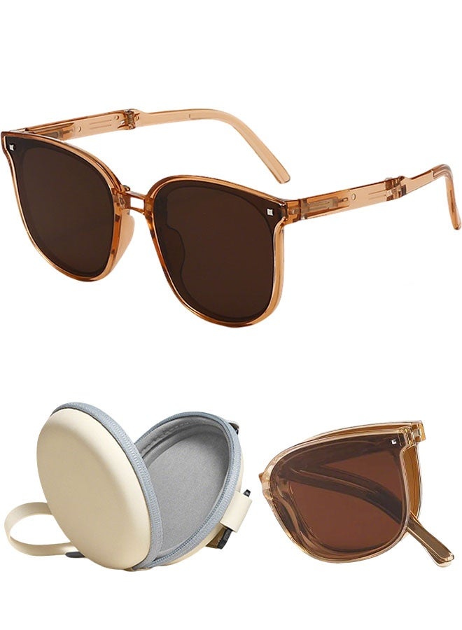 نظارات شمسية قابلة للطي ومستقطبة محمولة للأطفال، حماية من الأشعة فوق البنفسجية، مع حقيبة تخزين، نظارات قابلة للطي للأولاد والبنات، إطار خفيف للغاية، نظارات مناسبة للأعمار من 3 إلى 12 عامًا، لون بني فاتح - Image 1