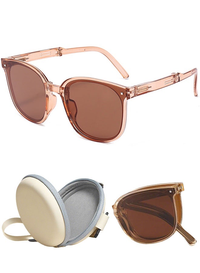 Portable Polarized Folding Sunglasses UV Protection For Children Kids With Storage Case Glasses Foldable Glasses For Boys Girls Ultra-light Frame Eyewear Age 3-12 Bright Coffee - Image 1