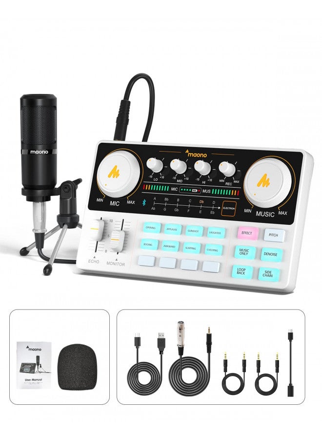Maono مجموعة معدات البودكاست من MAONO - خلاط صوتي استوديو إنتاج بودكاست شامل مع ميكروفون 3.5 مم للبث المباشر، تسجيل البودكاست، الكمبيوتر، الهاتف الذكي، DJ MaonoCaster Lite (AU-AM200-S1) - Image 1