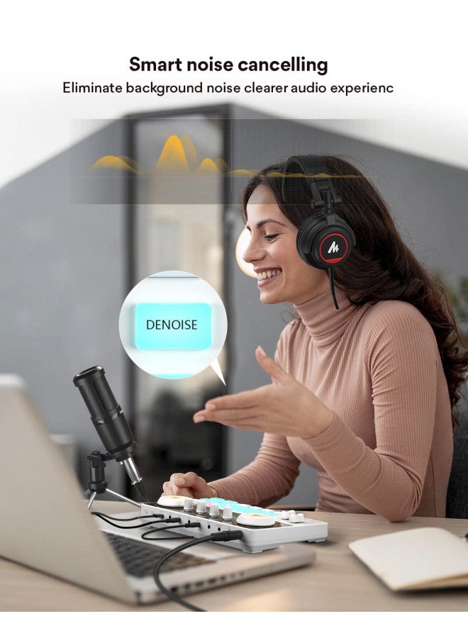 Maono مجموعة معدات البودكاست من MAONO - خلاط صوتي استوديو إنتاج بودكاست شامل مع ميكروفون 3.5 مم للبث المباشر، تسجيل البودكاست، الكمبيوتر، الهاتف الذكي، DJ MaonoCaster Lite (AU-AM200-S1) - Image 5