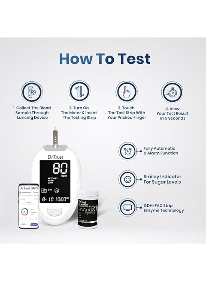 دي آر تراست جهاز قياس سكر الدم الآلي بالكامل من دكتور تراست بلاتينيوم مزود بعشرة شرائط - 9002 (أبيض) - Image 4