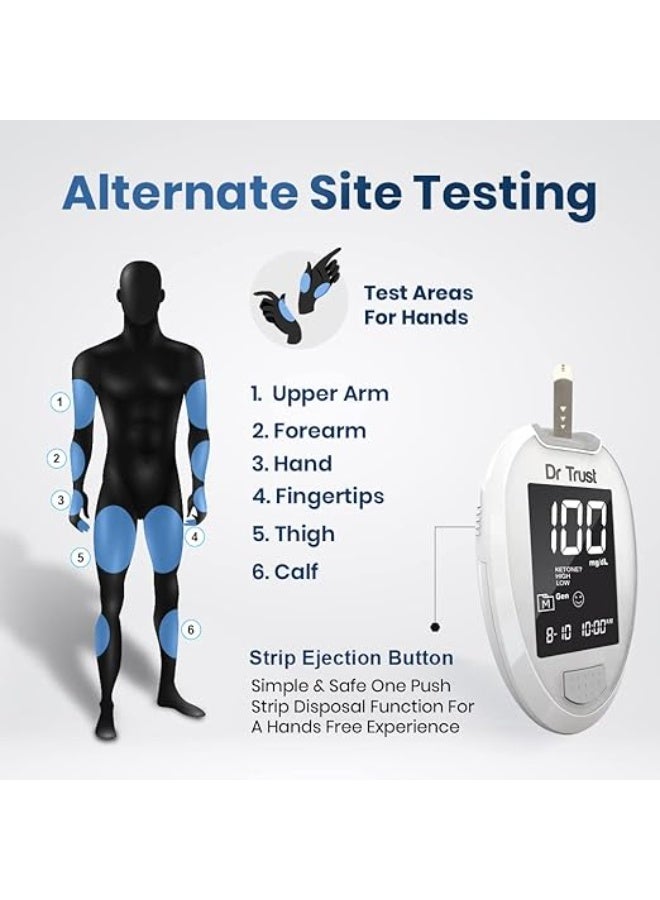 دي آر تراست جهاز قياس سكر الدم الآلي بالكامل من دكتور تراست بلاتينيوم مزود بعشرة شرائط - 9002 (أبيض) - Image 3