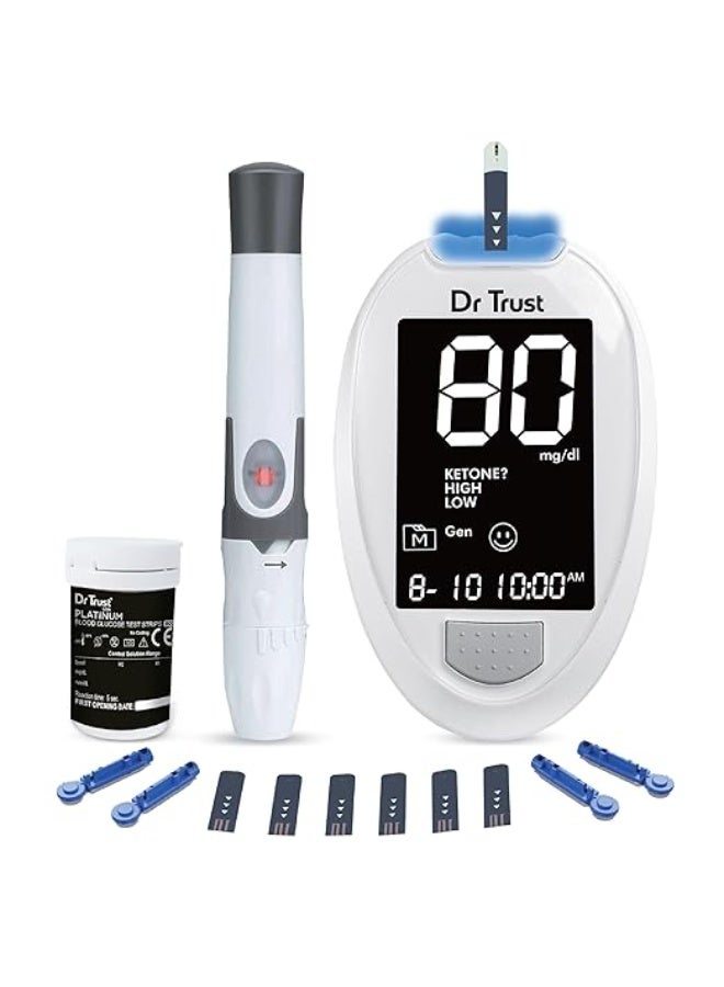 دي آر تراست جهاز قياس سكر الدم الآلي بالكامل من دكتور تراست بلاتينيوم مزود بعشرة شرائط - 9002 (أبيض) - Image 1