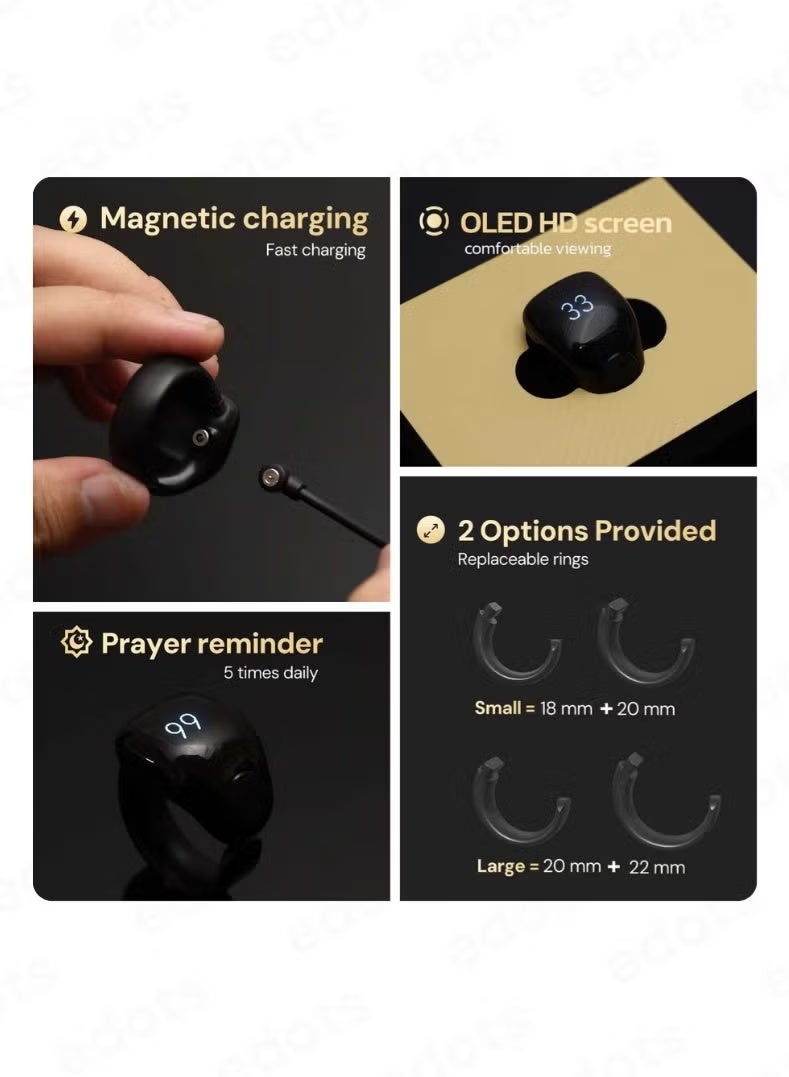WESLAMIC iTasbih (Salam) Smart Ring, OLED Display, Zikr Counter, Prayer Reminders, 2 Adjustable Sizes 20&22mm in Box, Magnet Charging, Waterproof, Bluetooth Enabled - Image 4