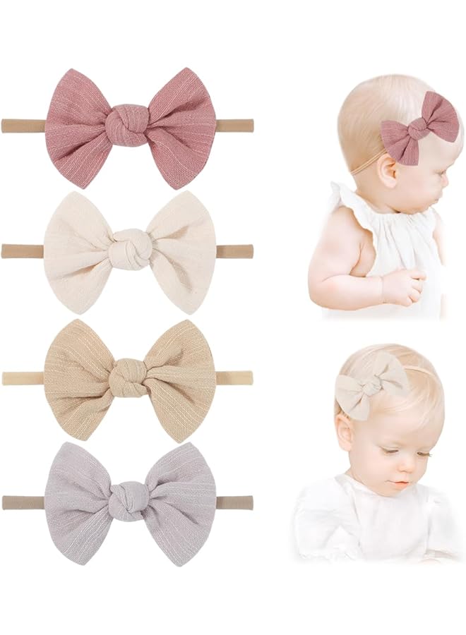 Hannea 4Pcs Bow Headband For Baby Girl Elastic Hair Bands For Babies Soft Cute New Born Baby Hair Band For Baby Girls Newborn Infant Toddler Shower Gift - Image 1