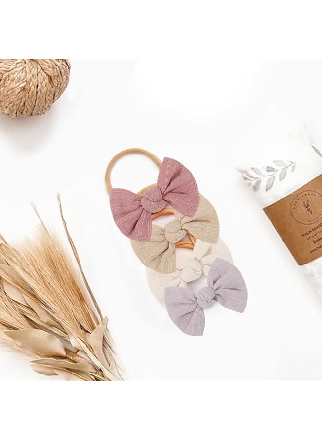 Hannea 4Pcs Bow Headband For Baby Girl Elastic Hair Bands For Babies Soft Cute New Born Baby Hair Band For Baby Girls Newborn Infant Toddler Shower Gift - Image 3