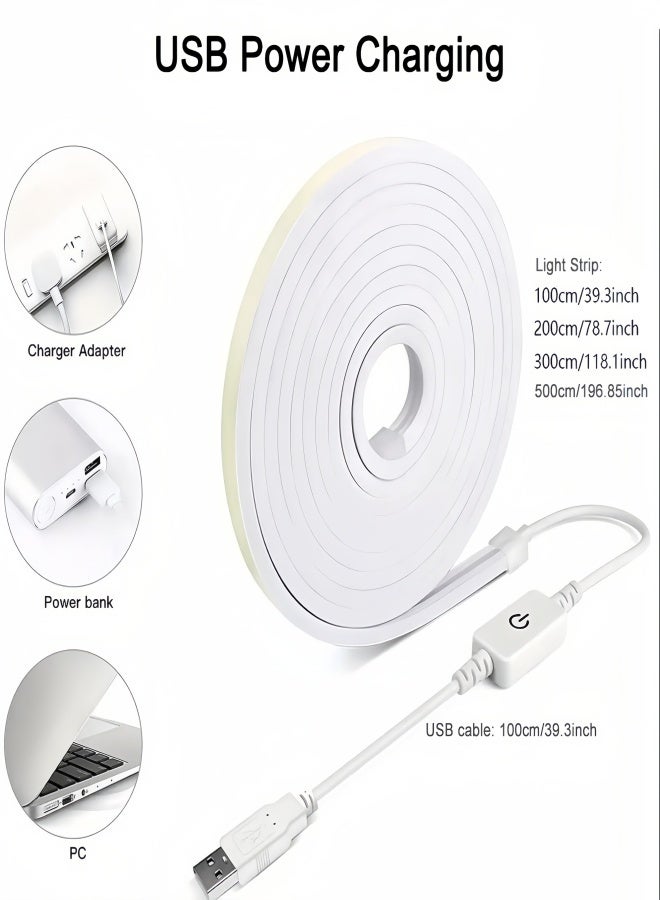 LED Strip Lights, 3m Neon Rope Lights with Adapter, 5V Cuttable LED Neon Flex Light, LED Strip Kit, Super Bright LED Tape Lights USB Powered Flexible Under Cabinet Light for Bedroom,Kitchen,Home Vanity Mirror Lighting Decor Bedroom Cabinet Boat Decor Waterproof Silicone Neon Light Strip for Bedroom Gaming Room Wall Party Decor - Image 2