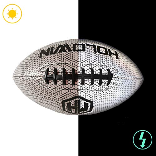 HW HOLOWIN Holographic Luminous Light Up Reflective Football for Night Games & Training, Glowing in The Dark, Great American Football (White, Official (Size 9)) - Image 2