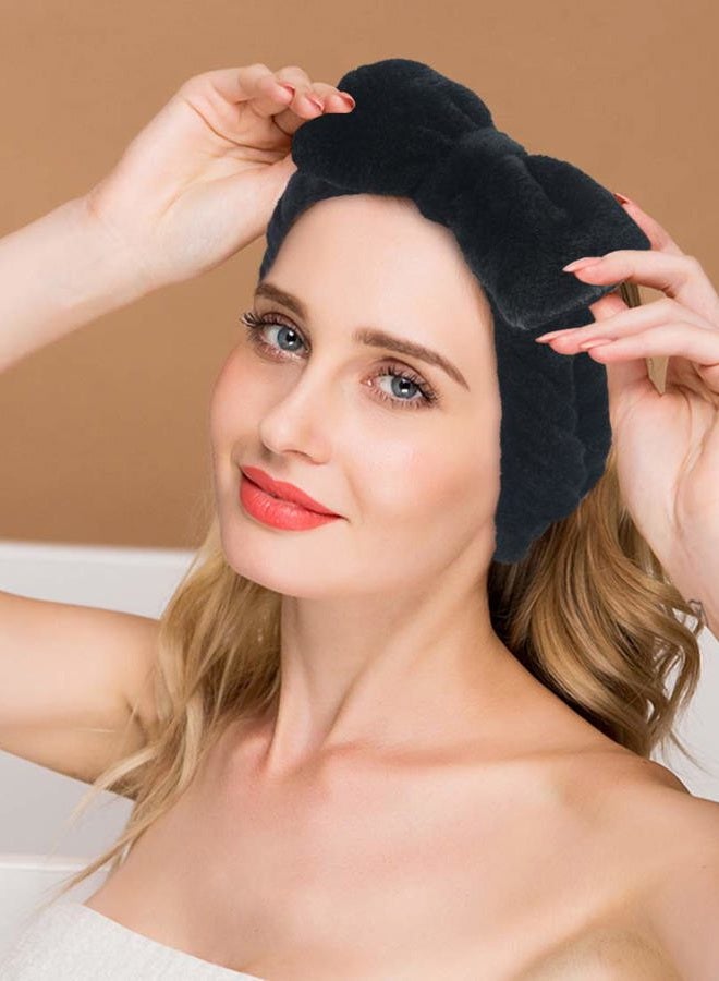 Sinland Spa Facial Headband Bow Hairband for Women and Girls Facial Makeup and Washing Face Elastic Head Wrap for Sports Yoga Shower 3Pack Black - Image 3