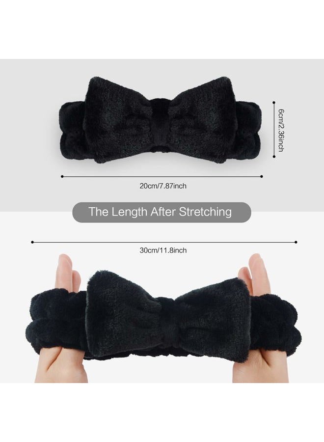 Sinland Spa Facial Headband Bow Hairband for Women and Girls Facial Makeup and Washing Face Elastic Head Wrap for Sports Yoga Shower 3Pack Black - Image 4