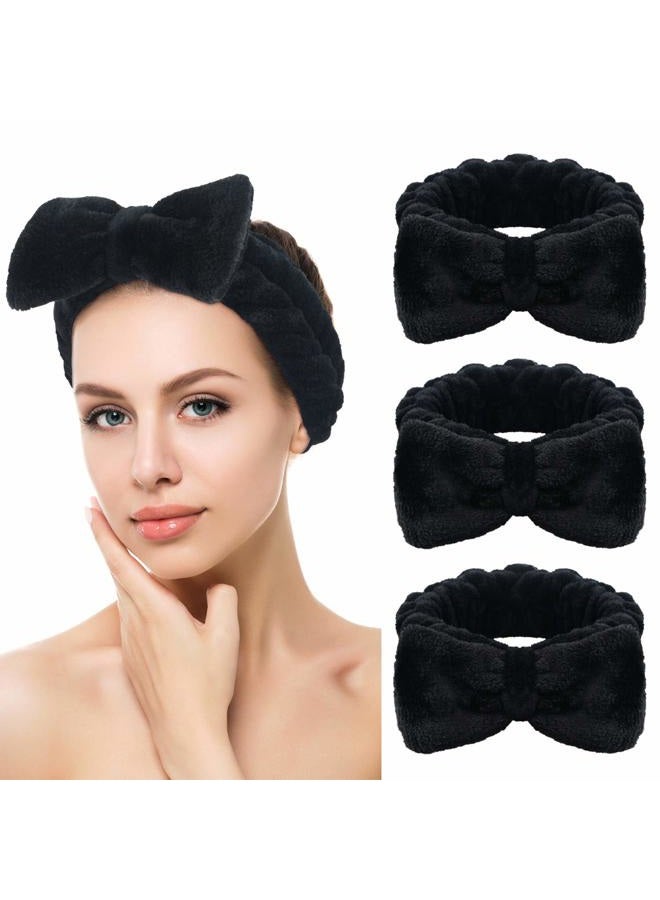 Sinland Spa Facial Headband Bow Hairband for Women and Girls Facial Makeup and Washing Face Elastic Head Wrap for Sports Yoga Shower 3Pack Black - Image 1