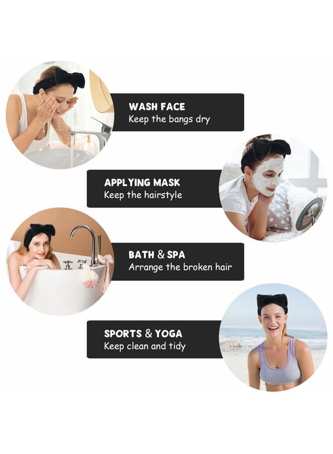 Sinland Spa Facial Headband Bow Hairband for Women and Girls Facial Makeup and Washing Face Elastic Head Wrap for Sports Yoga Shower 3Pack Black - Image 2