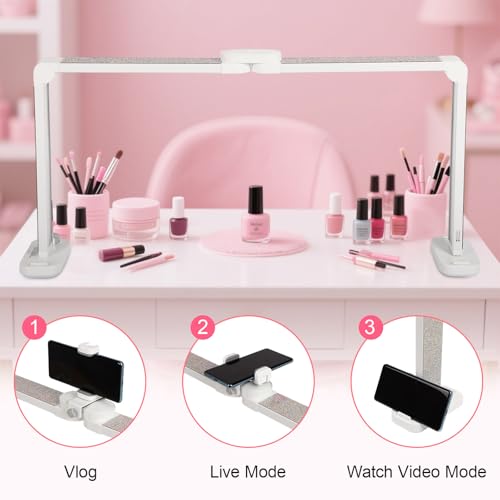 OLenyer 34in Half Moon Light for Nail Desk, Foldable LED Lamp for Nail Art, Tattooing, Craft Making, Stepless Dimming, 3000-6000K Color Temperature Adjustment, 456 Light Beads, White with Diamond - Image 4