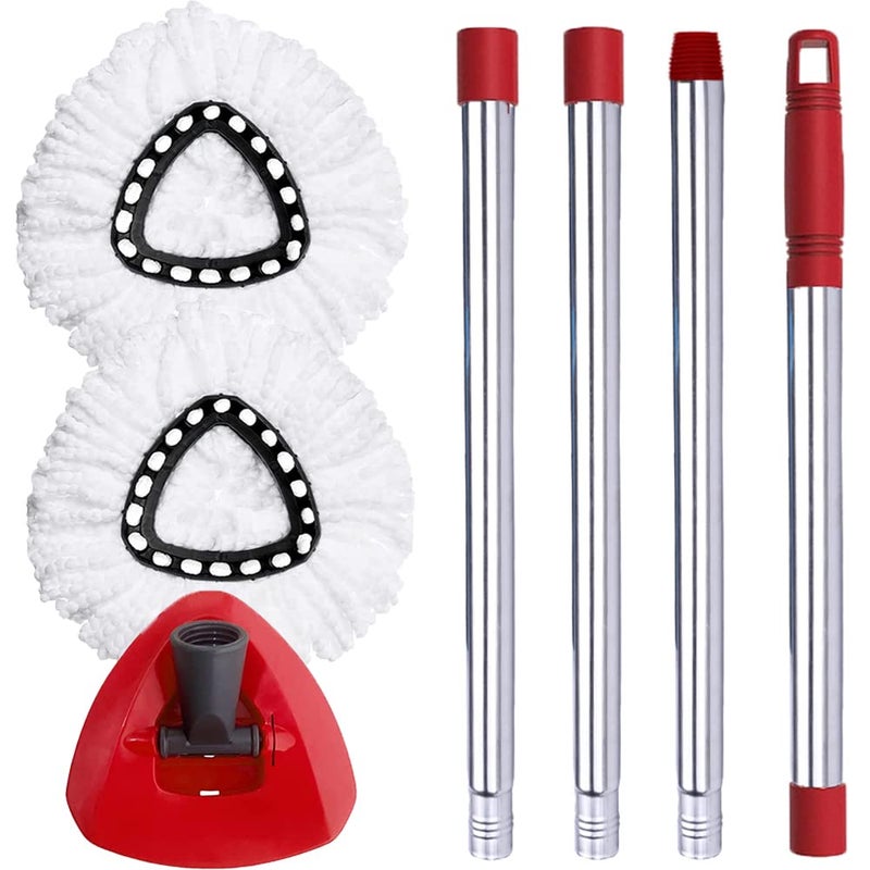 ANREKEYH Spin Mop Head, Base, Handle Replacement for O-Ceda EasyWring Microfiber Spin Mops, 2 Microfiber Mop Refills, 1 Triangle Head Cover and 30-58in Handle Set Combo (White(1 Tank System)) - Image 1
