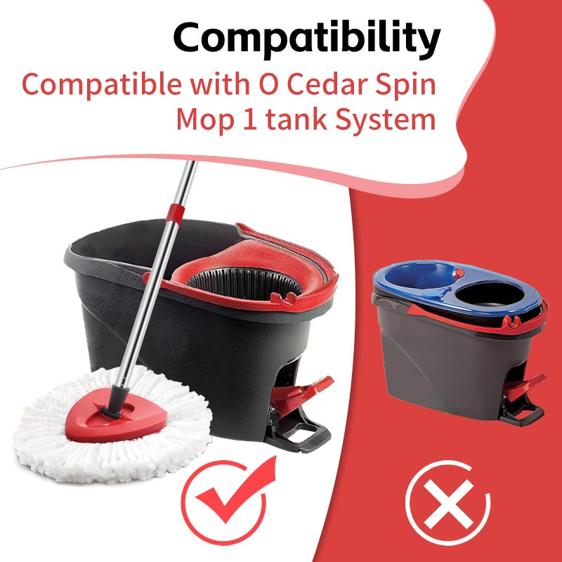 ANREKEYH Spin Mop Head, Base, Handle Replacement for O-Ceda EasyWring Microfiber Spin Mops, 2 Microfiber Mop Refills, 1 Triangle Head Cover and 30-58in Handle Set Combo (White(1 Tank System)) - Image 2